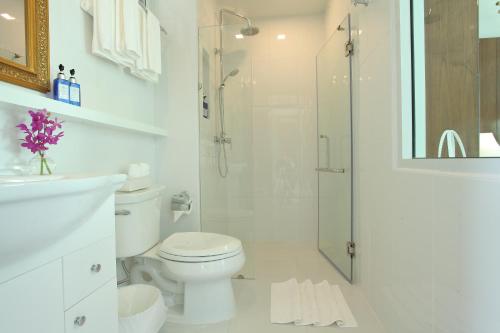 安帕瓦安帕瓦别墅 的白色的浴室设有卫生间和淋浴。
