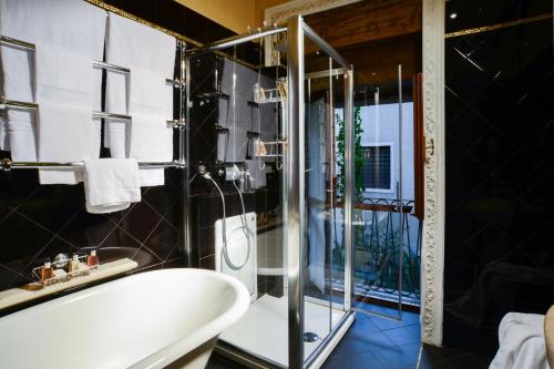 维罗纳甘比亚多罗酒店的带淋浴、浴缸和盥洗盆的浴室