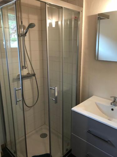 勒沙布勒Apartment Elin 1的带淋浴和盥洗盆的浴室
