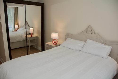 科克Oakleigh House, Apartment 1的卧室配有一张白色大床和镜子