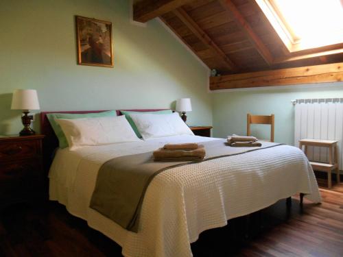RossiglioneLa Stanza Verde的一间卧室配有一张大床和毛巾