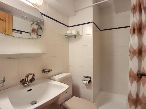 韦尔比耶Boucanier 002, appartement avec jardin的一间带水槽、卫生间和镜子的浴室