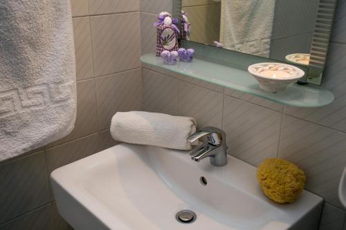 波托什Pension Aldebaran的浴室设有水槽、毛巾和镜子