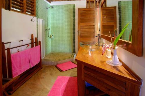 Djamandjary莱斯西比斯克斯诺斯比旅馆的一间带水槽和淋浴的浴室