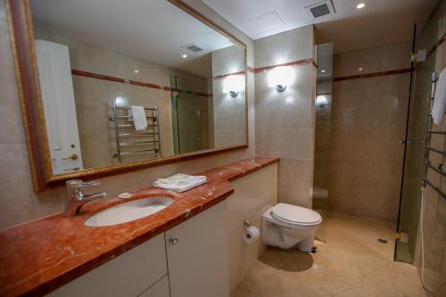 悉尼Bond 1603 Self Catering的一间带水槽、卫生间和镜子的浴室
