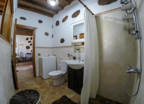 圣卢西亚Casa Rural La Casa Baja的浴室配有卫生间、盥洗盆和淋浴。