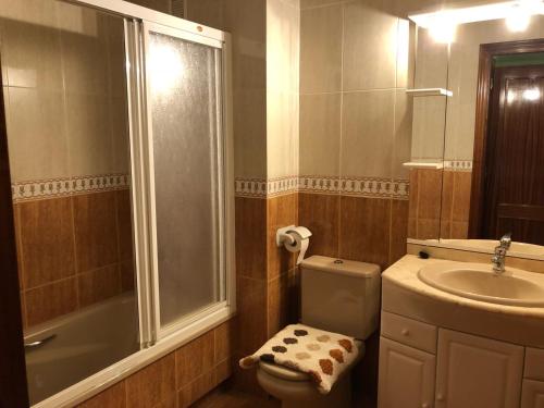 里瓦德奥El piso de Carlos的浴室配有卫生间、淋浴和盥洗盆。