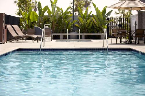 莫里斯维尔罗利达勒姆机场凯悦嘉轩酒店的一个带椅子和遮阳伞的游泳池