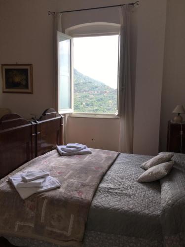 卡莫利B&B Villa Orchidea的一间卧室设有一张大床和大窗户