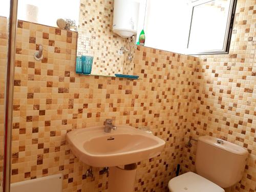 阿雷西费Holiday Apartment C Lanzarote的一间带水槽、卫生间和镜子的浴室