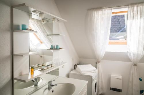 Orschwihr弗格勒尔住宿加早餐旅馆的一间带水槽和卫生间的浴室以及窗户。