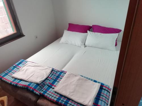 布德瓦apartman holiday budva的床上有两张枕头,有毯子