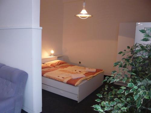 布拉格哈萨酒店的一间卧室配有一张床和两盆植物