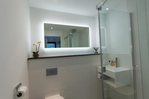 爱丁堡Gillespie House的白色的浴室设有镜子和淋浴