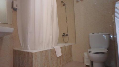 阿林萨尔夏勒特贝索里酒店的带淋浴、卫生间和盥洗盆的浴室