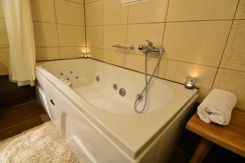 西洛卡特伦青村假日公园的浴室设有浴缸和淋浴。