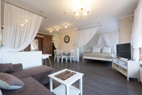 圣彼得堡果戈里之家酒店的带沙发和电视的客厅
