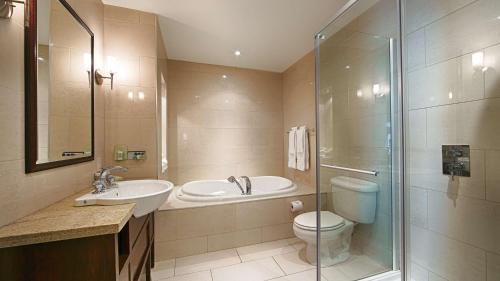 魁北克市爱瑞斯特卡特贝斯特韦斯特PREMIER酒店的一间带水槽、卫生间和淋浴的浴室