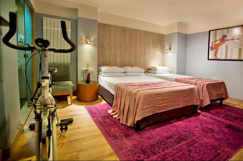 伊斯坦布尔帕克豪斯酒店和Spa中心的酒店客房设有一张大床和一台摄像机