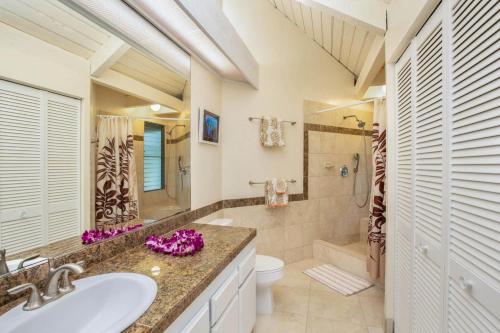 普林斯维尔Pali Ke Kua #8的一间带水槽、卫生间和淋浴的浴室