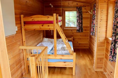 勒尔达尔Røldalstunet Overnatting的小木屋内一间卧室配有双层床