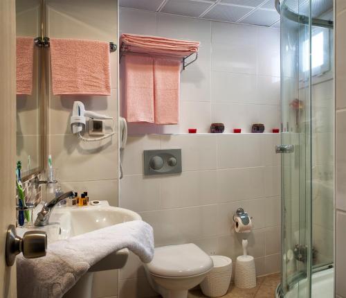 古穆杜尔Asmira Royal Hotel的浴室配有卫生间、盥洗盆和淋浴。