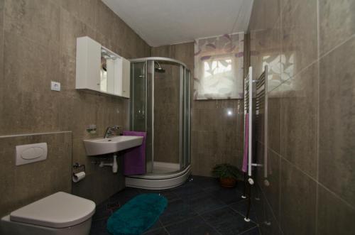 VrlikaRooms Leda的带淋浴、卫生间和盥洗盆的浴室