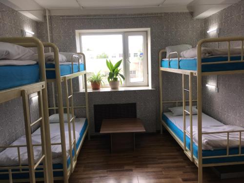 乌兰巴托Four Season的客房设有双层床、壁炉和窗户。