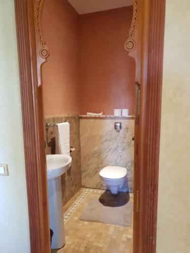 马拉喀什Palmeraie village的一间带卫生间和水槽的浴室
