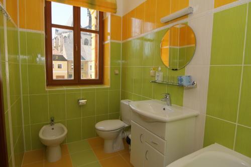洛乌尼乌雷德尼斯酒店的绿色浴室设有卫生间和水槽