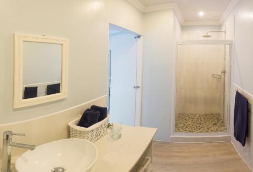 索德瓦纳湾Mseni Beach Lodge的一间带水槽和淋浴的浴室