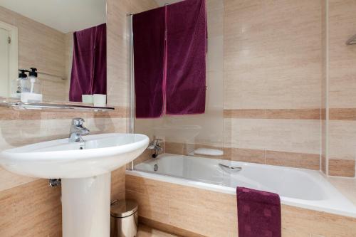 马德里ARGANZUELA的浴室配有盥洗盆和浴缸。