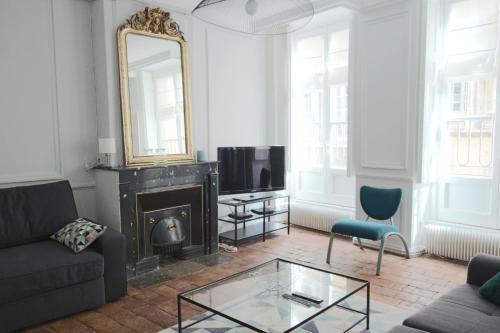里昂圣让公寓的客厅设有壁炉和镜子