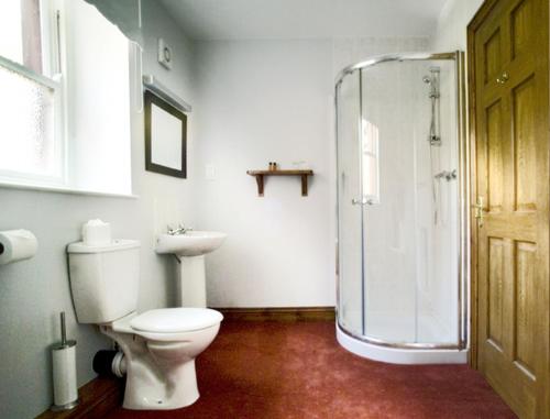 Temple Sowerby国王武器寺索尔比宾馆的一间带卫生间和玻璃淋浴间的浴室