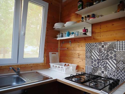 诺托Camping Fiori di Noto的厨房配有炉灶和水槽