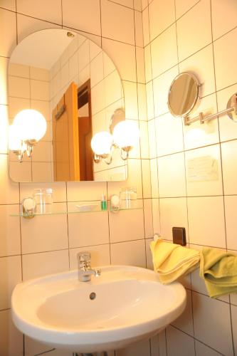 维也纳Pension Erlaa的一间带水槽和镜子的浴室