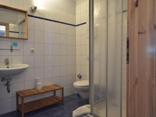 奥斯特巴德里克Spacious Apartment in Rerik Germany near Sea的浴室配有卫生间、盥洗盆和淋浴。