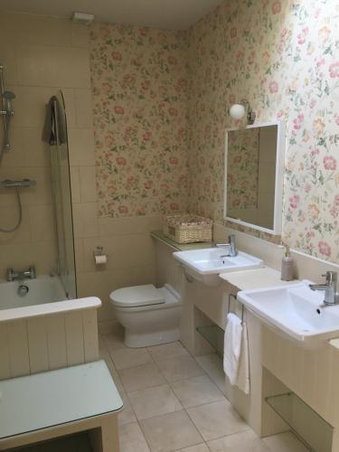 DelganyHorse & Hound的浴室设有2个水槽、卫生间和镜子。