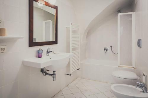佛罗伦萨Il Gattopardo B&B的白色的浴室设有水槽和镜子