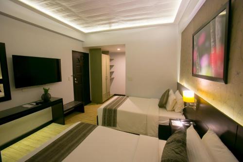 碧瑶维纳斯园景酒店的配有一张床和一台平面电视的酒店客房
