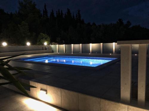 布里尼Paradise的夜间后院的游泳池