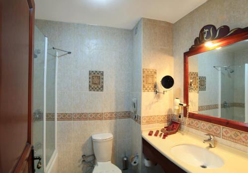 尚勒乌尔法Elruha Hotel的浴室配有卫生间、盥洗盆和淋浴。