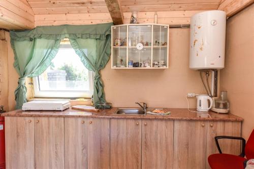 尤卡尔内艾沃缇乡村民宿的厨房配有带水槽的柜台和窗户。