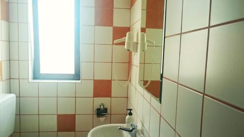 沃尔托普Pensiunea Panoramic的一间带水槽和镜子的浴室