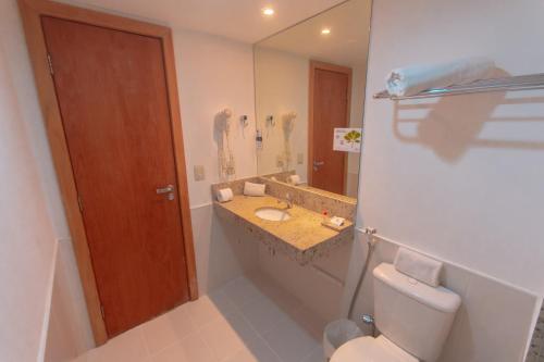 萨尔瓦多Salvador Business & Flat by Avectur的一间带卫生间、水槽和镜子的浴室