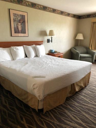 蒂拉穆克The Ashley Inn of Tillamook的酒店客房带一张大床和一把椅子