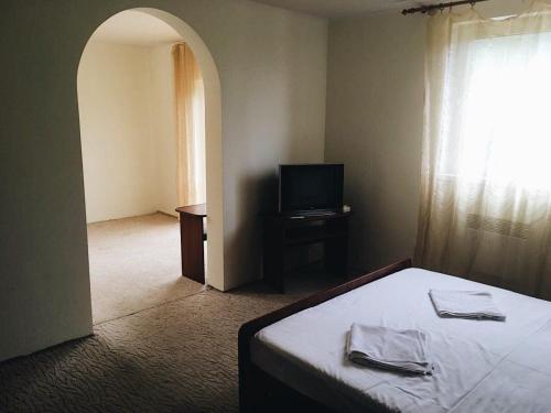 德拉格布拉特Crocus的一间卧室设有一张床、一台电视和一个窗口。