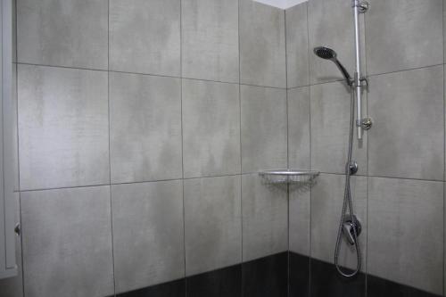 圣金Hotel Eduard的浴室内设有一个带淋浴喷头的淋浴间。