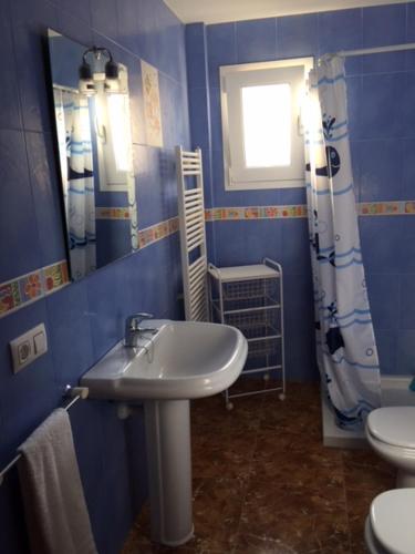 松塞拉德马里纳Chalet Son Serra的蓝色的浴室设有水槽和卫生间