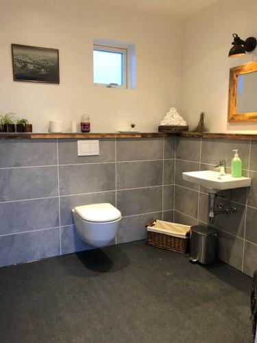 Hrafnavellir海如沃乐住宿加早餐旅馆的一间带卫生间和水槽的浴室